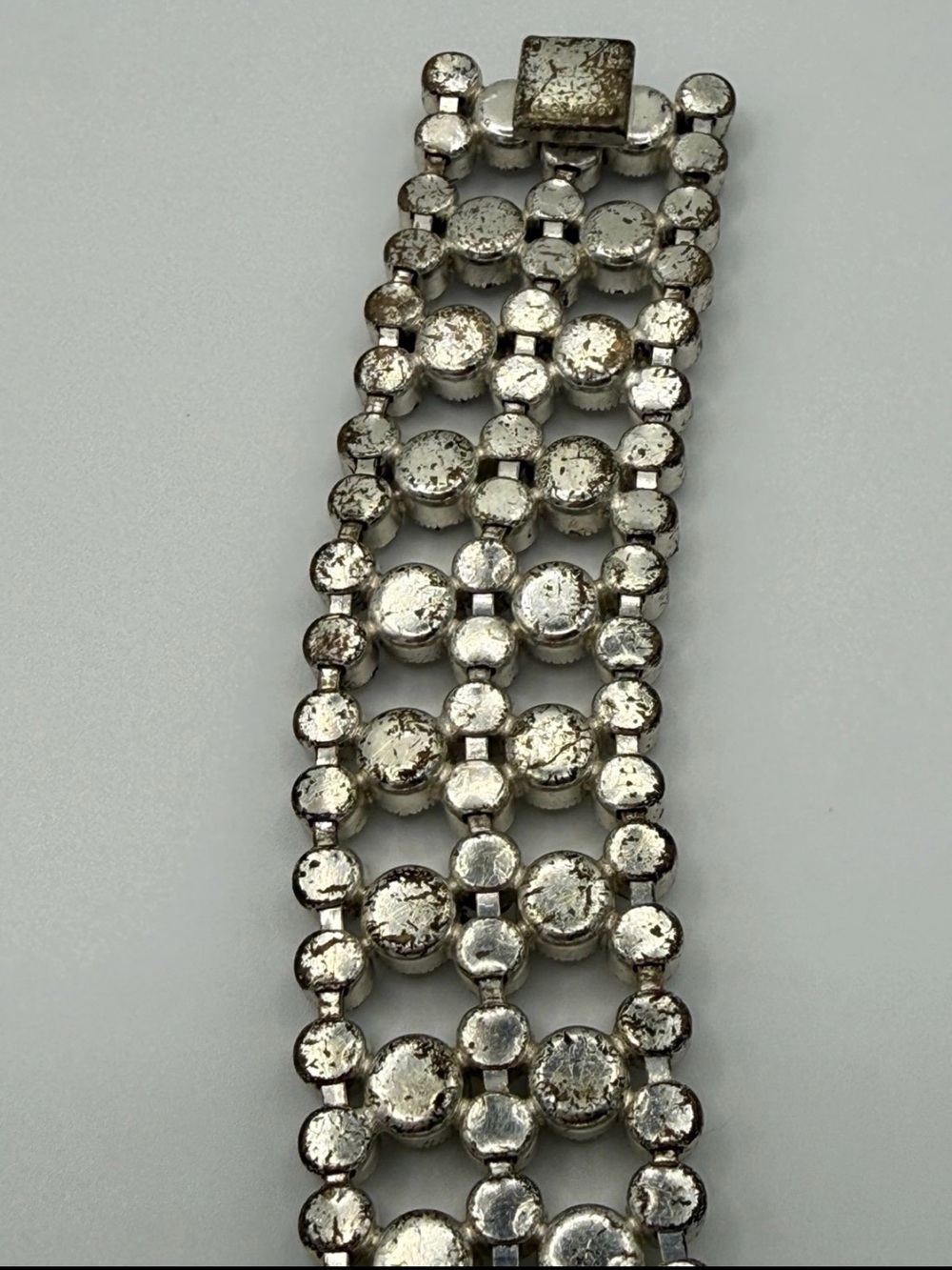 Vintage 1950s Czech Clear Rhinestone Lattice Link Bracelet 4-Row Openwork 6.75” - Picture 5 of 6